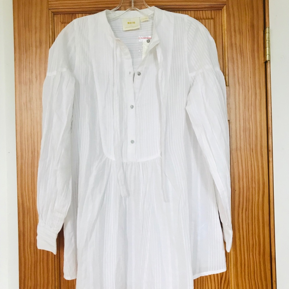 NWT Anthropologie White Blouse With Tie Size 0